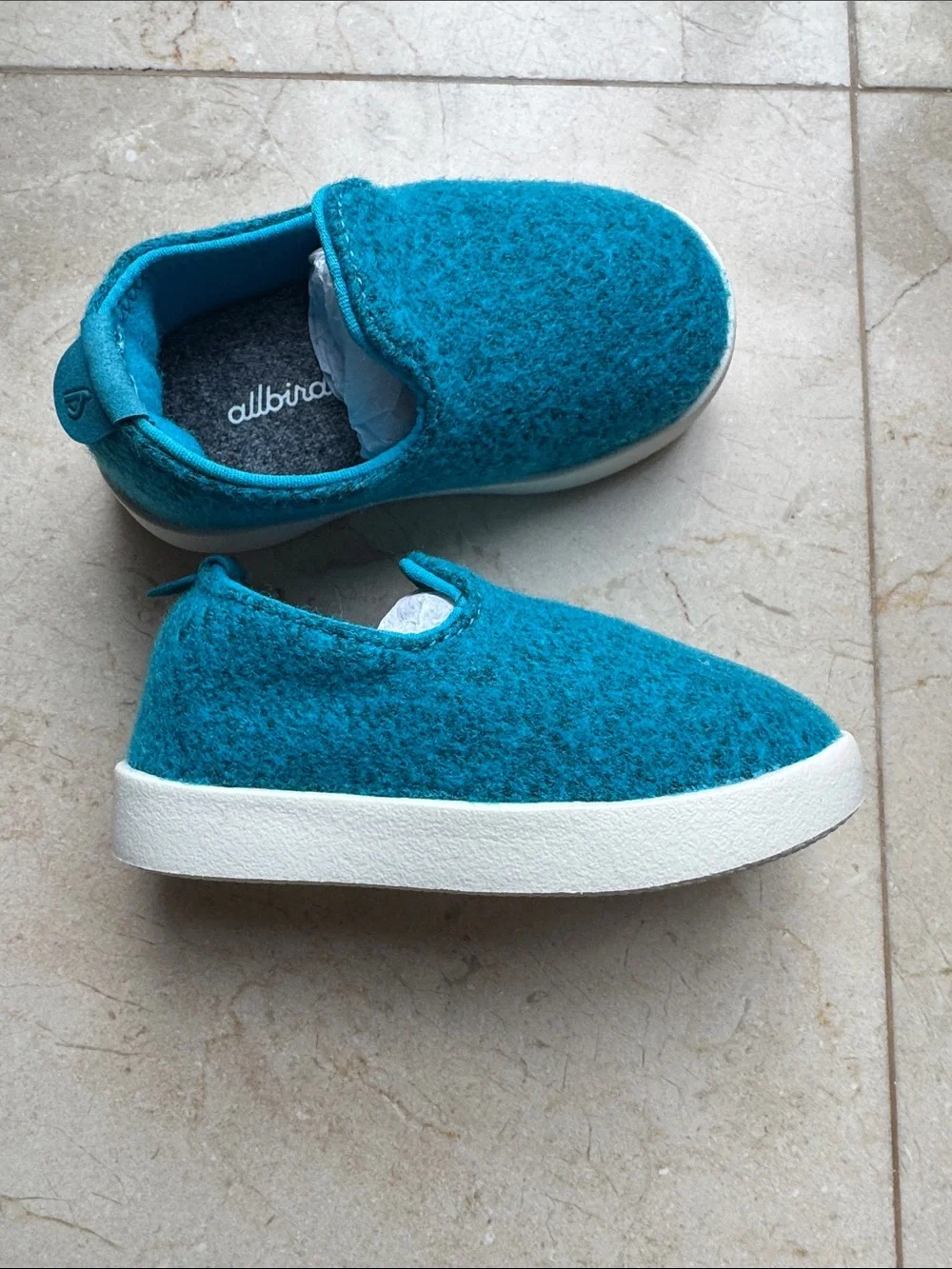 allbirds Kids Teal Wool Slip-On Sneakers with White Sole